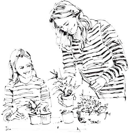 family planting herbs 2